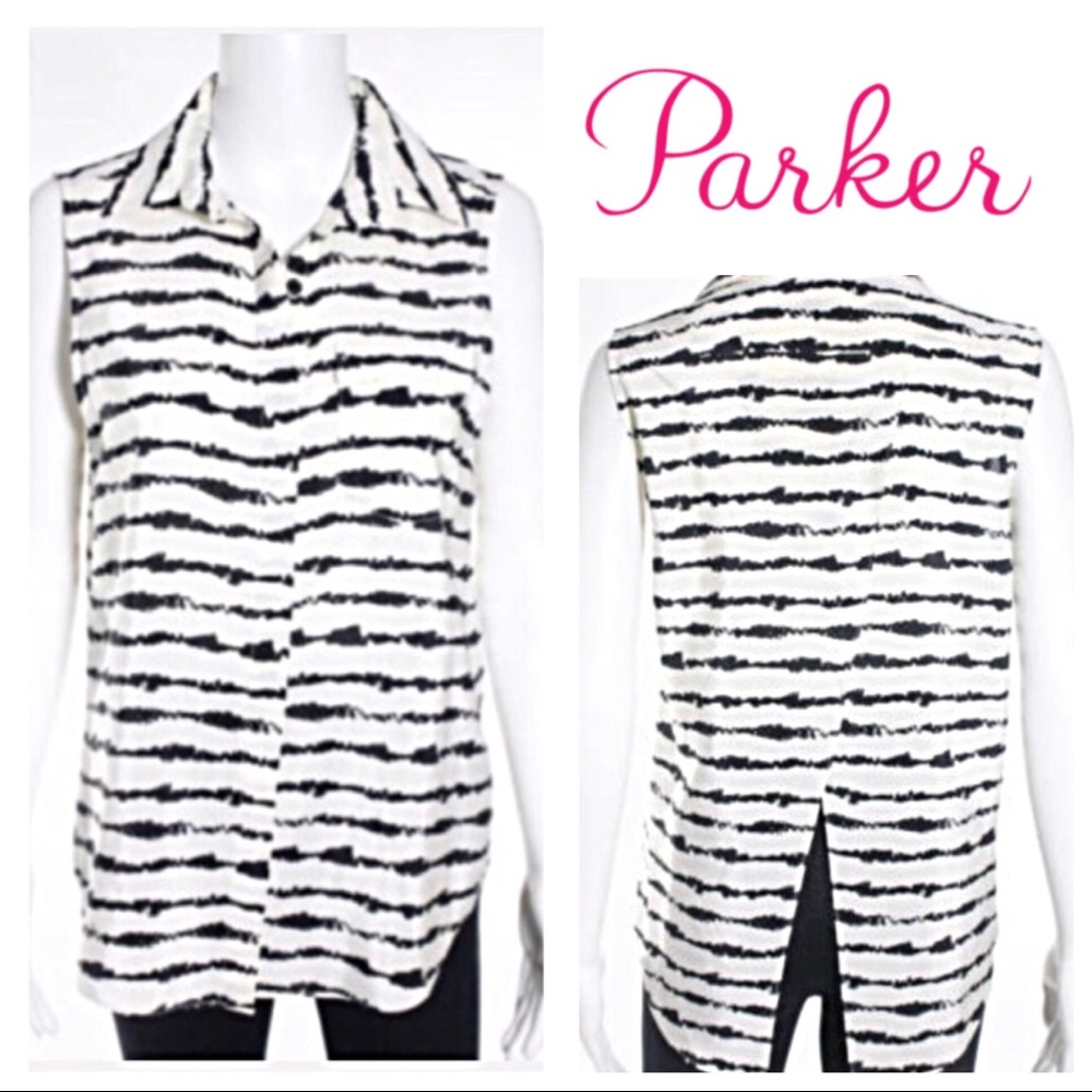๐SOLD๐โจParker โจSlit Back Silk Button Down Top - Picture 1 of 6
